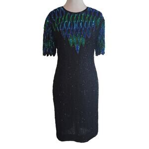 Stenay  EST Size 4 Vintage Sequin Embellished Cocktail Dress Blue Green Black